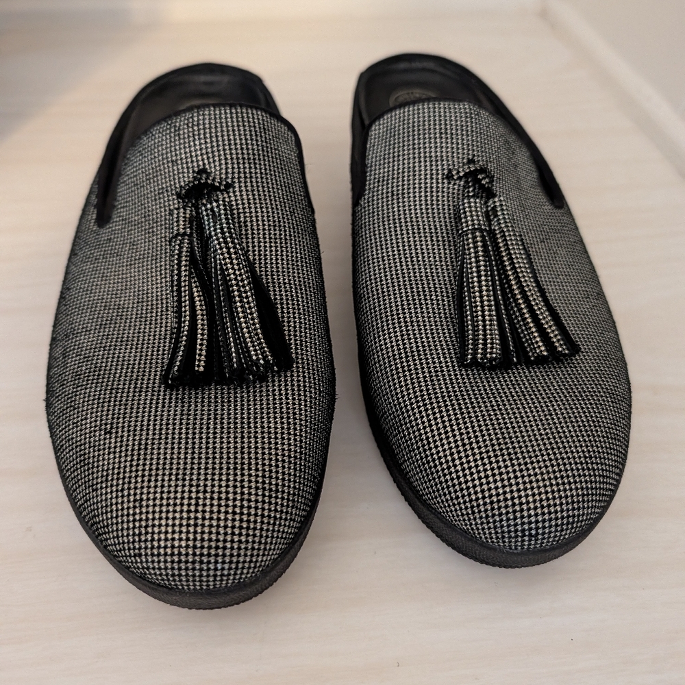 FitFlop SuperSkater Silver Suede Houndtooth Mules Size 9 - Picture 2 of 13